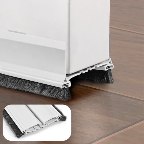 Chumix 96 cm Blanco Burlete Puerta Entrada, Aislante Acustico Burlete bajo Puerta, Burletes para Puertas con Cepillo de Doble Cara, Diseño a Presión Tira de Sellado para Antipolvo, Fácil de Instalar