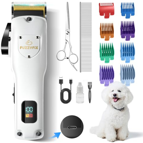 FuzzyFix Leise Hundeschermaschine Dichtes Fell, Profi Schermaschine Hund aus Edelstahl,Professionelle Hunde Haarschneidemaschine Hunderasierer Tierhaarschneidemaschine für Dickes Lockiges Tierhaare