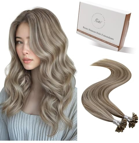 Hetto Extensions Bondings Echthaar Hellbraun & Hellblond Highlights 55cm 50 Stück 1g/Stück - Extra Langlebige Keratin-Verbindung für Voluminöse Looks im Trend-Mix #p8/60