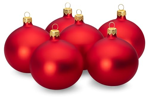 SIKORA Essentials Klassische Christbaumkugeln aus Glas - matt - 6 Farben 3 Größen Premium Qualität, Farbe:Rot Matt 6er Set, Höhe in cm:6 cm
