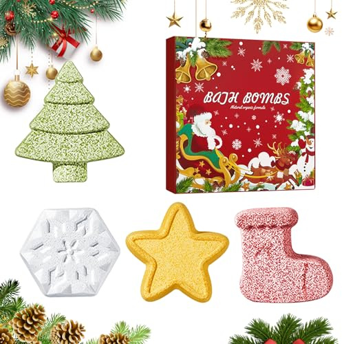 Weihnachts-Badesalz-Kugel, Weihnachtsbaum + Weihnachtssocke + Schneeflocke + Stern – vier Formen
