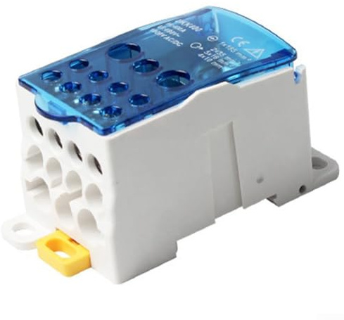 Niceminiwall Connettore a morsettiera di distribuzione dell'alimentazione su guida DIN 80A-500A con conduttore in ottone stagnato ispessito, scatola di giunzione isolata ignifuga per PC per elettrico