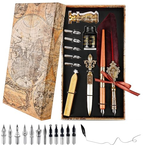 Plume de calligraphie vintage et kit d'encre, stylo de calligraphie fait à la main, stylo d'écriture avec réservoir d'encre, stylo de calligraphie pour débutants, kit de calligraphie pour débutants