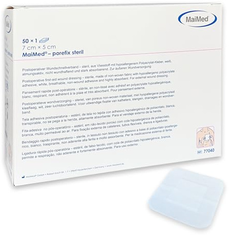 MaiMed Porefix Cerotti medicazione sterili 7x5 cm - Compresse non adesive 4x3 cm - 50 pezzi - Bende sterili sensibili - Medicazione per ferite acute e post-operatorie