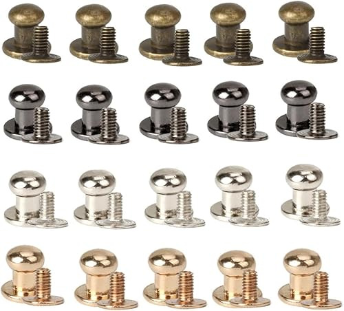 CUEMOON 100 Stück Knopfnieten Massive Button Rundkopf Hohlnieten 6mm Button Knöpfe Knopfschraube Stud Pilzkopfschrauben mit Rundschlag Doppelkappe für DIY Handwerk Leder Tasche