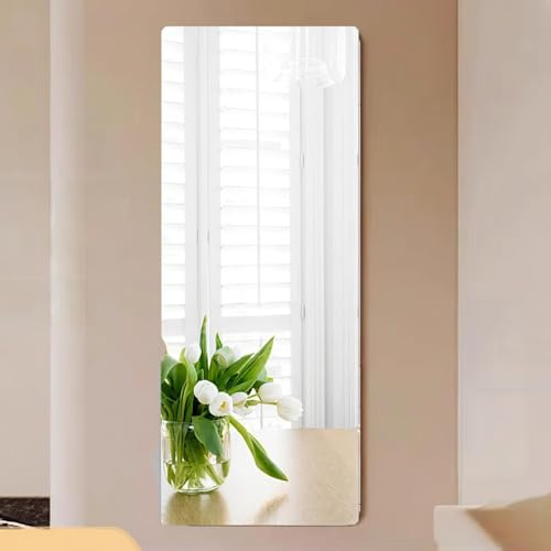 HEIBTENY Carreaux de miroir en acrylique à faire soi-même - 40 x 122 cm - Feuilles miroir flexibles - Autocollants pour porte, placard, carrelage - Bricolage - Décoration murale d'intérieur
