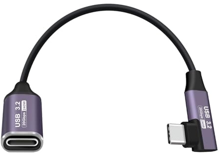 HuaLiSiJi Cable Alargador USB C 3.2 Soporte10Gbps Vídeo 4K@60Hz Cable USB C Macho Hembra 90 Grados 240W 24V 5A Alargador Tipo C para Teléfono, Tablet, Laptop (Arriba y Abajo, 0.2 m)