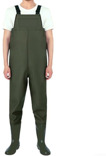 Jotekonoby Wasserdichte Nylon-Angelhose mit Brust, strapazierfähige, übergroße Wathose zum Angeln, säurebeständige wasserdichte Hose, langlebiger Angeloverall (grün, 44)