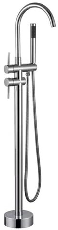 Freistehende Badewanne Dusche Mischbatterie mit Schwanenhals Duschkopf & Schlauch Set Schwenkbar Einhebel Messing & Chrom Finish - Elegante Badarmatur