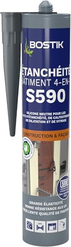 Bostik S590 – Mastic d'Étanchéité Bâtiment 4 en 1 – Intérieur et Extérieur – Joints De Calfeutrement, Dilatation, Façade Et Vitrage – Couleur : Gris Anthracite Ral 7016 – Cartouche 300 ml (Lot de 5)