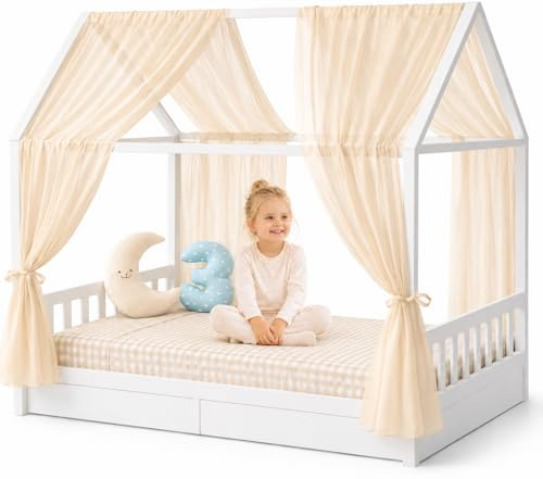 YellowNest Dosel de cama de 100% poliéster, juego de 2, transpirable y manejable, dosel para cama infantil y cama de casa, decoración de habitación infantil (beige, 160 x 320 cm, 2 unidades)