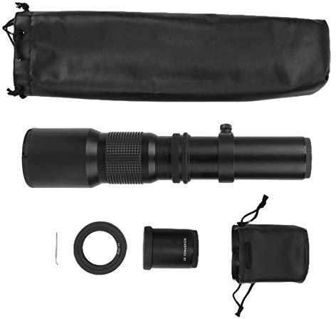 XoYixoYi Teleobiettivo con messa a fuoco manuale F8F32 da 500 mm con lente di ingrandimento 2X per Canon EFS Mount SLR, Nero , casual