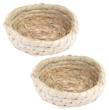 COOPHYA Nido Intrecciato in Paglia Naturale per Piccioni e Pappagalli, Base Piatta, Materiale di Crusca di Mais, Eccellente Calore, per Cova in Gabbia, Confezione da 2 Pezzi