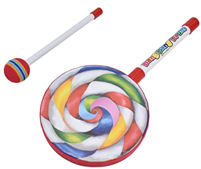 Qudinip Handtrumma Träram Söt Tecknad Design Liten Volym Barntrumma Utbildningsinstrument för Barn Från 3 år och Uppåt (Klubba)