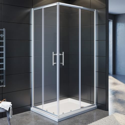 SONNI Duschkabine/Duschabtrennung 120 * 90 * 195cm Eckeinstieg mit Duschwanne Doppel Schiebetür Echtglas