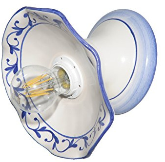 VANNI LAMPADARI - Applique da Parete Interno Edera - Lampada da Parete Monoblocco in Ceramica- Applique da Interno Decorata a Mano - Applique Camera da Letto - Bagno - Cucina – Soggiorno, Blu