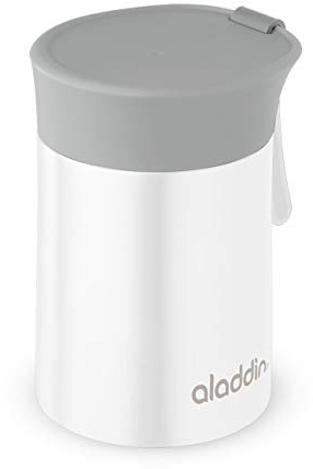 Aladdin Enjoy Thermavac Stainless Steel Food Jar 0.4L White – Keeps Hot or Cold for 5.5 Hours - Double Wall Vacuum Insulation Lunch Box - Leakproof - Silicone Strap - BPA-Free
