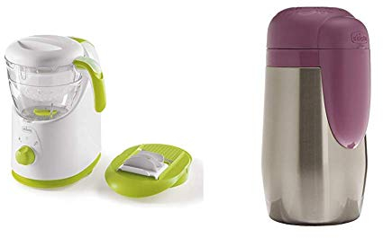 Chicco 00007656000000 Easy Meal Cuocipappa, Cottura a Vapore e Omogenizzatore per Pappe Sane e Veloc + Chicco 00060181000000 Portapappa Inox Step Up Family, Argento