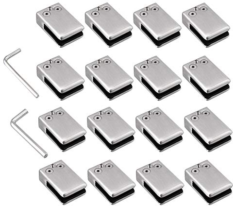 Proster Edelstahl Glashalter Klemmhalter 10-12 mm Glasklemmen 16 STÜCK M Größe Edelstahl 304 Glas Klemmen Einstellbare Glas Halterung Flache Rückseite für Pfosten Geländer Treppengeländer Balkon
