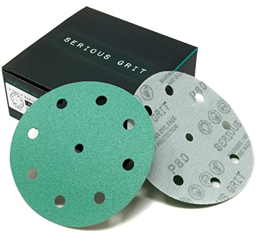 Serious Grit - 5-Inch 9-Hole P80 Grit Sanding Discs - 50 Pack Box
