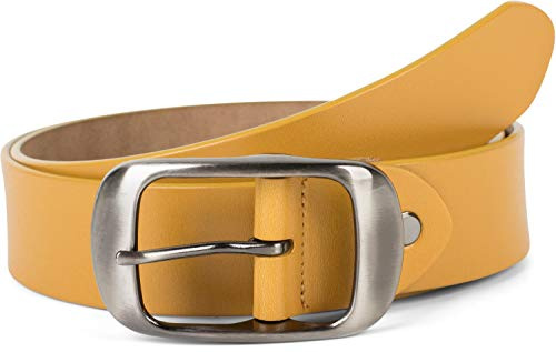styleBREAKER Unisex Leder Gürtel Unifarben mit glänzender Oberfläche und gebürsteter Schnalle, kürzbar 03010104, Größe:105cm, Farbe:Curry