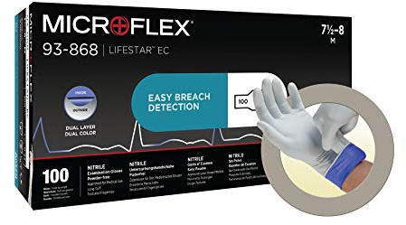 Ansell Microflex 93-868 Einweg-Nitrilhandschuhe LifeStar EC für Erste Hilfe, Untersuchungen und Medizin, Zweilagiger Schutz, Industriel- und Chemikalienarbeiten, Weiß, Größe 2XL (100 Handschuhe)
