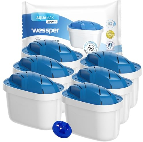 Aktivkohleter Kartuschen Bewahrt die Mineralien - 6 Stück | wasserfilter kartuschen, Sport Filter, zusätzlicher PIN für Brita wasserfilter kanne, kompatibel mit Dafi, Aquaphor kanne