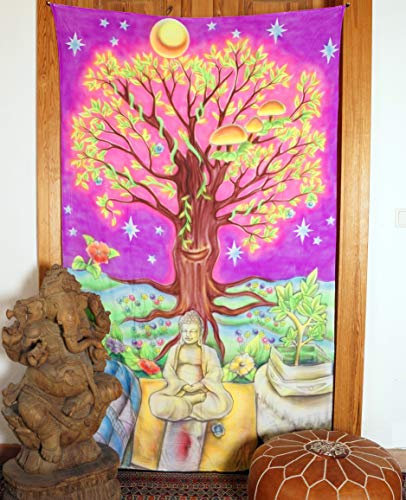 GURU SHOP Goa Wandtuch, UV Schwarzlicht Wandbehang, Pcychedelic Wandbild - Meditation, 200x120 cm