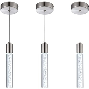 votag 3 Pack Mini Pendant Light,Satin Nickel Kitchen Lighting with Led Bulb, Updated 3D Generation Preminum Bubble Chandelier Light Fixture for Kitchen,Dining Room,Living Room,Corridor……