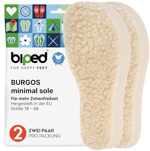 biped Minimal Sole Burgos - 2 Pairs of Warm Winter Insoles for Barefoot Shoes - Soft Lambswool Soles Providing Warmth and Comfort - Suitable for Adults and Children in Minimalist Footwear(38)