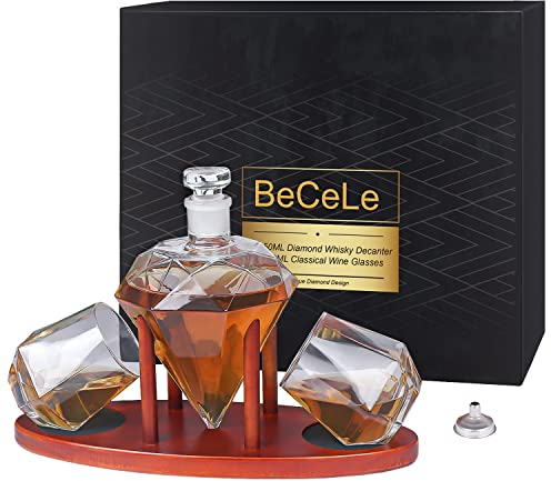 Whiskey Decanter,Whiskey Gift Set for Birthday,Housewarming,Anniversary,850ML Whisky Glass Decanter with 2 Glass Tumbler,with Wooden Tray Display Stand,Gift for Men,Father,Boyfriend,Husband