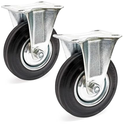 Wiltec Kit de 2 Roulettes fixes – Ø 125 mm – Capacité de charge 100 kg – Roue en caoutchouc avec Plaque de montage et Jante métallique – Dispositif de transport, usage sans traces