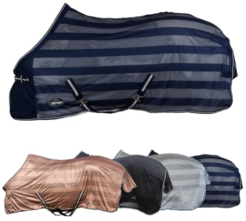Marengos - Fliegendecke mit Kreuzgurt Economic – Marine – 115cm | Pferdedecke schützt vor Insekten & Plagegeistern – Ekzemerdecke inkl. großem Schweiflatz – verstellbarer Kreuzgurt