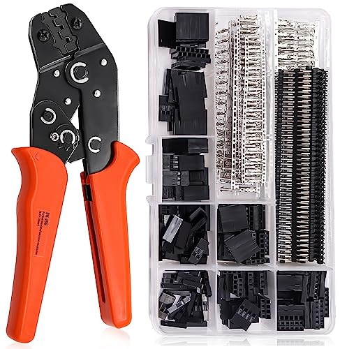Taiss Dupont Crimping Tool Kit with 600PCS 2.54mm Dupont Connector Kit SN-28B Ratcheting Wire Crimper Plier,1/2/3/4/5/6/7 Pin Housing Dupont Connector Male Female Pin Header Crimp Terminal AWG28-18