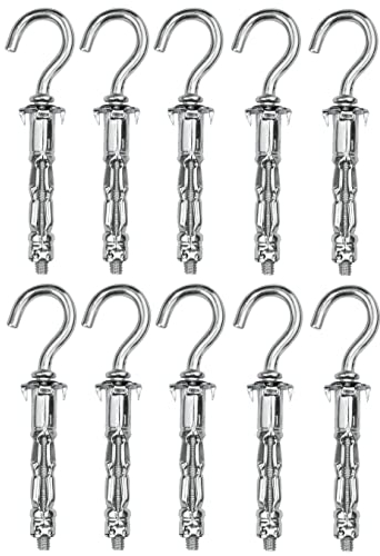 AERZETIX - C57884 - Lot de 10 - Cheville à expansion Ø8x38 mm avec crochet gond piton vis M4 - pour plaques de plâtre corps creux cloison sèche - en acier - finition zingué Cr3+