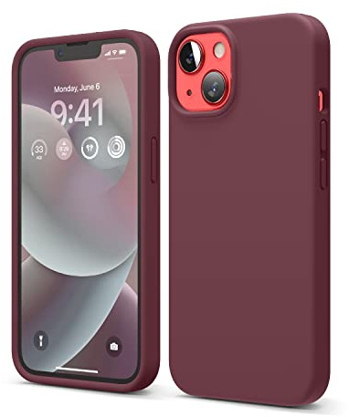 elago Silikon Hülle für iPhone 14 | Premium Silikon, Ganzkörperschutz - 4 Schichten stoßfeste Handyhülle, kratzfestes weiches Mikrofaserfutte (Weinrot)