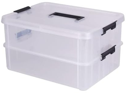 IGNPION Aufbewahrungsbox stapelbar 2 Ebenen Kunststoff verstellbar Tragegriff - Transparente Boxen für Spielzeug Kunsthandwerk, Nähzubehör, schwarz