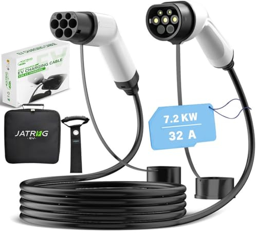 JATRHG EV - Cable de carga (7,2 KW, 32 amperios), monofásico, 8 metros/Vehículo eléctrico y híbrido recargable tipo 2 a tipo 2