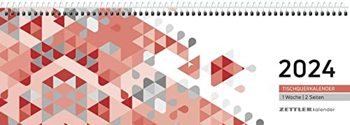 ZETTLER Calendrier de table paysage 2024, rouge, format 22 x 45 cm, calendrier mensuel, calendrier de bureau avec aperçu de l'année