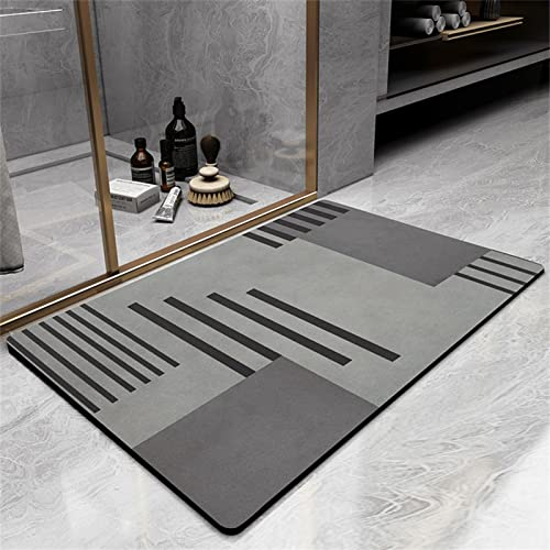 Badezimmerteppich Super Absorbierende Rutschfester Badematte, Badematten Badteppich 70x120cm Badvorleger Extra DüNn Schnelltrocknende Waschbare Badematte Home Rug, Badmatte Bodenmatte Floor Mat Grau
