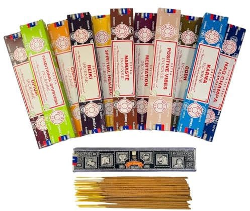 Satya Natürliche Räucherstäbchen-Sortiment - 12 Stück, je 15 g - handgerollt in Indien - Aromatherapie, Meditation, Yoga, Entspannung, Stressabbau, Raumduft