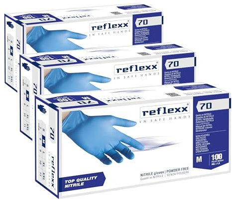 Reflexx R70 / M Guanti senza nitrili in polvere, medio, blu chiaro, confezione da 300
