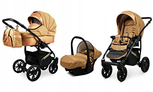BabyLux® Kinderwagen Set 3 in 1 - Miracle - incl. Babywanne, Buggy Sportsitz, Auto-Babyschale - Autositz - Kinderwagenset - Kombikinderwagen mit Wickeltasche, Regenschutz usw.