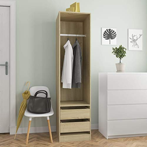 LAPOOH Kleiderschrank Schubladen, Schlafzimmerschrank, Kleiderschränke, Garderobenschrank, Ordnungssystem Kleiderschrank, Haushaltsschrank, Sonoma-Eiche 50×50×200cm Spanplatte