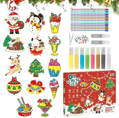 YEJAHY 14 Stück DIY Crystal Paint Arts and Crafts Set, Kristallklebemalerei Weihnachtlich, Crystal Pendant, Bake-Free Crystal Paint Arts and Crafts Set (Weihnachten/Eiscreme)