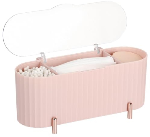 Kapmore Aufbewahrungsbox für Wattepads mit transparentem Deckel, 3 Fächer, für Arbeitsplatte, Q-Tip-Halter, Kosmetik-Organizer für Schminktisch, Schminkschrank, Badezimmer