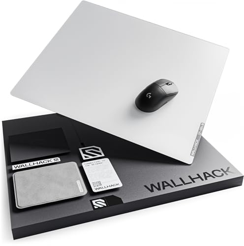 Wallhack SP-004 Glass Gaming MousePad - Professional Esport Mouse Mat w/Specialty Surface for Top Speed and Control, Large Tempered Glasspad with Full Silicone Base - White, XL 49 cm x 43 cm