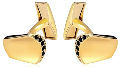 Dsnyu Cufflinks for Men Gold, Manschettenknöpfe Herren Set Barfuß-Finish Zirkonia Unregelmäßige Form Edelstahl Hemd Anzug Schmuck mit Geschenkbox