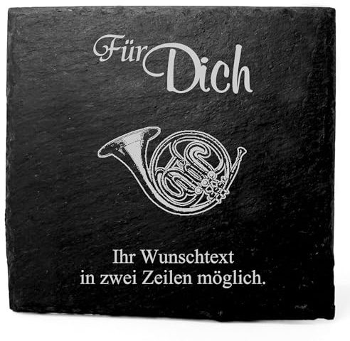 Deko Schiefer Untersetzer personalisiert Jagdhorn - Für Dich - 11x11cm Schwarz Bierdeckel Tischdeko Bieruntersetzer Weinuntersetzer