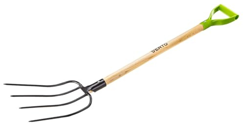 VERTO Fourche à foin | Fourche à bêche : Fourche à creuser et à desserrer | Poignée ergonomique en D | Longueur 126 cm Solid | Fourche bêche pour sols durs et rocailleux, avec 4 dents